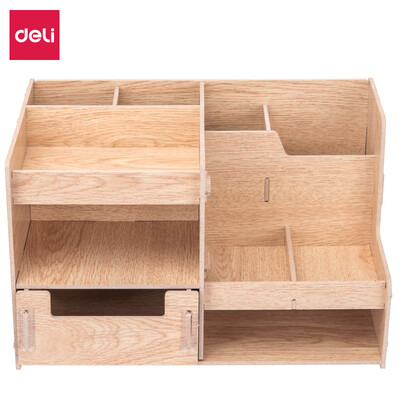 

Deli deli multi-function wooden file box combined storage storage box wood color 79231
