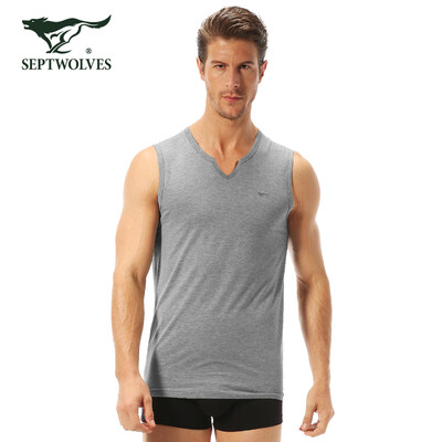 

Seven wolves bottoming short-sleeved mens T-shirt cotton fashion Heinz collar wide shoulder sports vest 98824 black XL