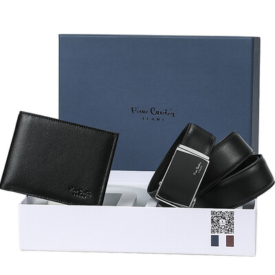 

Pierre cardin mens wallet belt gift set automatic buckle leather belt short wallet J7L20102G black