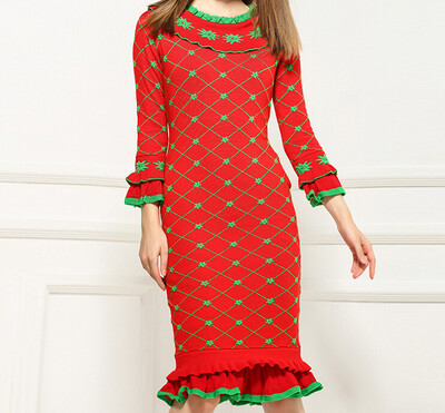 

Lovaru ™2015 autumn knit dress new European and American women's boutique small fragrant wind flounced skirt