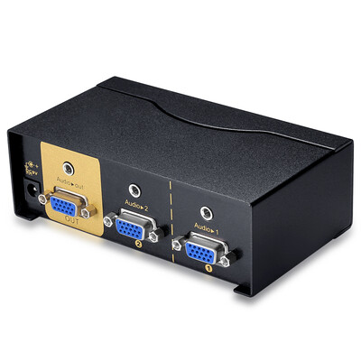 

Win shengwei VS-5021 VGA switch two into a wiring 2 full intelligent band audio remote control automatic vga share video switch