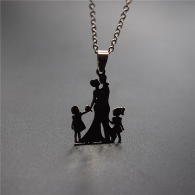 

New Family Necklace Stainless Steel Lovers Couple Pendant Necklace Parents Hands With Girl&Boy Necklace Figure Jewellery