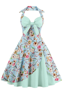 

MisShow 2017 Women Vintage Summer Dress Off Shoulder Dress Sleeveless Elegant Party Dress With Bow Halter Rockabilly Robe Sexy