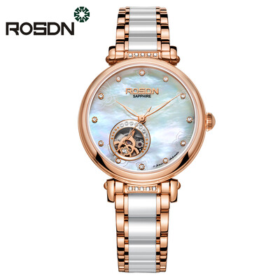 

Женские часы ROSDN Top Brand Роскошные автоматические механические часы Lady Casual Модная керамика Ремешок скелет Наручные часы