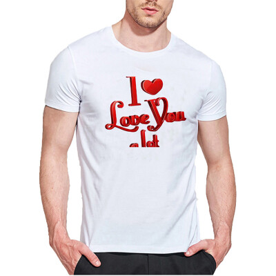 

Mens O Round Neck Casual Short Sleeves Fashion Cotton T-Shirts I Love You Letter & Red Heart Picture Digital Print