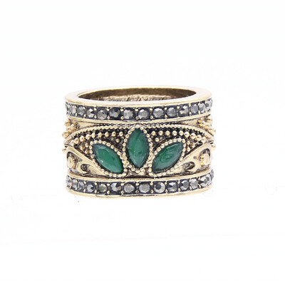 

Vintage Turkish Women Resin Ring Arabesque Carve Flower Jewelry Clover Ring Antique Gold Color Retro Bridal Renaissance Jewelry