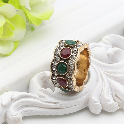 

Fashion Double Color Crystal Antique Turkish Rings Wave Line Retro Gold Plate Ring Rome Court Luxury Jewelry Women Festival Gift