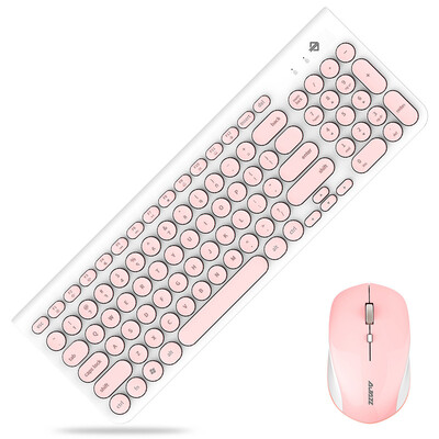 

Blackjazz AJAZZ 325i mute wireless mouse&keyboard set retro round keycap cherry powder desktop notebook keyboard mouse home office