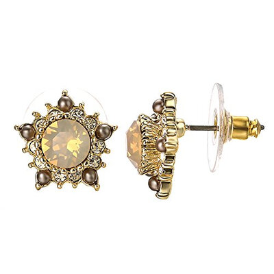 

Yoursfs Vintage Earrings Round Dark Red Austrian Crystal/Opal/Heart Shaped Studs Dainty Earrings