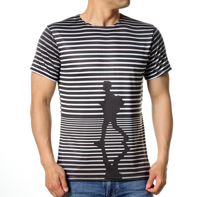 

Mens Slim Fit Casual Strip Printing Tops Short Sleeved O-Neck Pullover T-Shirts