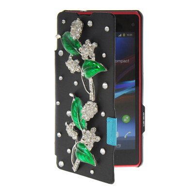 

MOONCASE Rhinestone Crystal Ultre Slim Leather Side Flip Wallet Shell Back ЧЕХОЛ ДЛЯ Sony Xperia Z1 Compact (Mini) Black