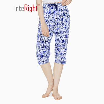 

INTERIGHT Home Cropped Pants Womens Cotton Print Lightweight Cropped Pants Navy Blue Flower