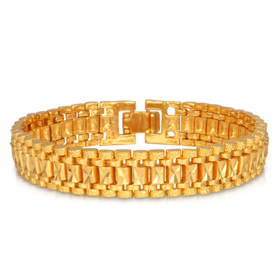 

18K Real Gold/Platinum Plated Bracelet Cool Rock Style New 19 cm 12 MM Thick Chain Link Bracelet Men Jewelry Wholesale U7