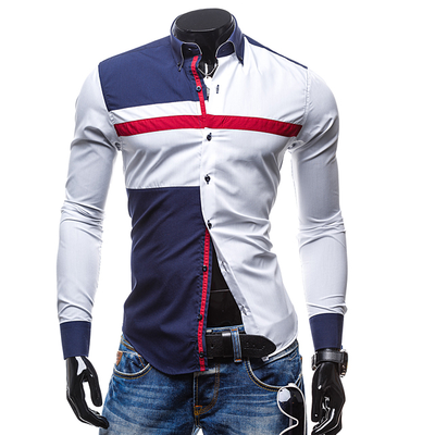

Zogaa New Spring And Summer Mens Shirt Color Matching Casual Long Sleeve Slim