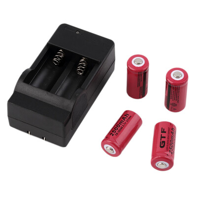 

4pcs 16340 3.7V 2500mAh Rechargeable Li-ion Battery + Charger For Flashlight