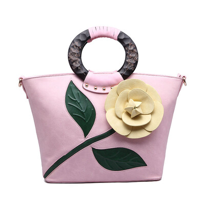 

Luxury brands women leather handbag rose flowers bride tote bag large pretty shoulder bag Messenger bag for girlfriend