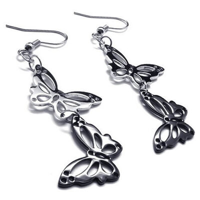 

Hpolw Stainless Steel Butterfly Earrings Set, 2pcs, Color Silver Black