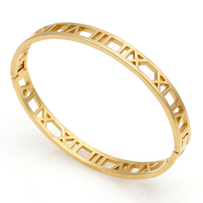 

Factory Price Fashion Roman Bracelet Hollow Jewelry Titanium Steel Plated 18K Rose Gold Buckle Bracelet