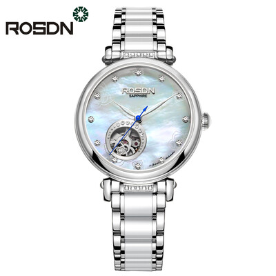 

ROSDN Women Watches Top Brand Luxury Automatic Mechanical Watch Lady Casual Fashion ceramics Strap Skeleton Wrist Watch