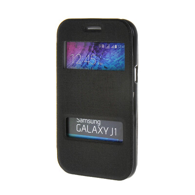 

MOONCASE Сторона Флип жесткий борт тонкий кожаный кронштейн Окно чехол для Samsung Galaxy J1 черный