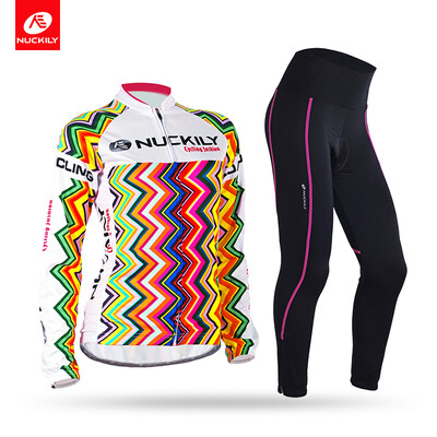 

NUCKILY SpringAutumn Cycling Suit Womens Long Sleeve Bike Jersey With Long Cycling Tight Clothing Set GH004GM001