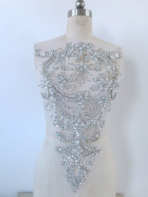 

Handmade silver crystal patches Sequins Rhinestones applique 5132cm for top dress skirt back