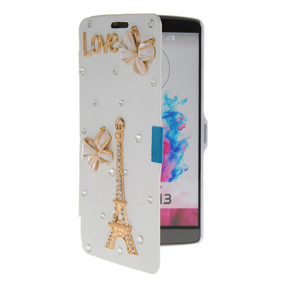 

MOONCASE Bling Rhinestone Crystal Ultre Slim Leather Side Flip Wallet Shell Back ЧЕХОЛ ДЛЯ LG G3 White