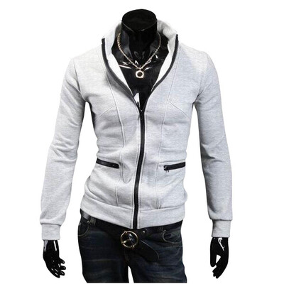 

Zogaa New Mens Hoodie Contrast Color Zipper Stand Collar