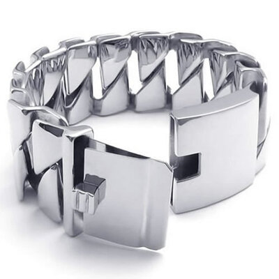 

Hpolw Large Heavy Wide Stainless Steel Biker Mens Bangle Bracelet Color Silver