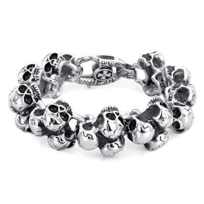 

Hpolw Heavy Stainless Steel Gothic Skull Biker Men's Bracelet, Silver and Black TB5