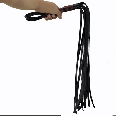 

New Leather Whip Flogger Handle Tassels Restraint Bondage Fetish Black-470034