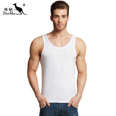 

Kangaroo DaiShu Mens Vest Round Neck Tights Sports Fitness Sweat Vest Summer Slim Fit Solid Color Cotton Undershirt White M