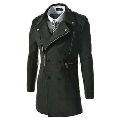 

CT&HF Men Leisure Fashion Coat Medium Length Coat Zipper Design Elegant Temperament Coat Lapel Pure Color Jacket Long Sleeve Contracted Coat