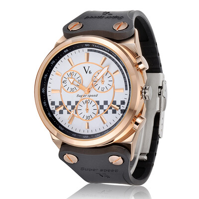 

V6 Brand Relojes Masculino Wristwatch Mens Casual Quartz Watch Men Military Watches Sport Leather Wristwatch Hours Clock V0252B