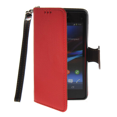 

MOONCASE Litch Skin Leather Wallet Card Holder Pouch with Kickstand Case Cover for Sony Xperia Z1 Compact ( Mini ) Red