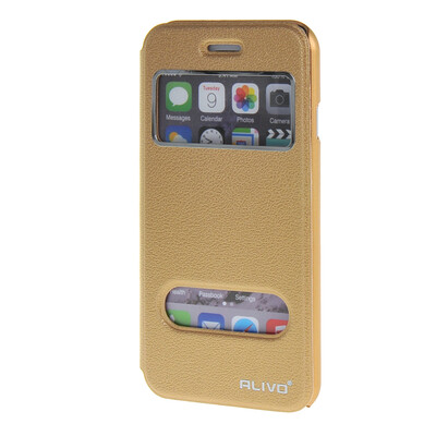 

MOONCASE ЧЕХОЛ ДЛЯ Apple iPhone 6 Plus ( 5.5 inch ) View Window Leather Flip Bracket Back Cover Gold