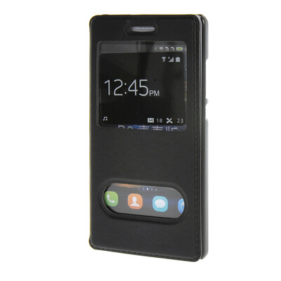 

MOONCASE Huawei Ascend P8 Lite Case Double Window View Leather Flip Bracket Back Case Cover Black 01