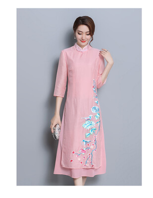 

2018 Новый ретро китайский шелковый шифон Cheongsam вышитые Slim Fashion платье