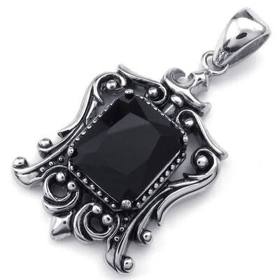 

Hpolw Mens&Womens Large Vintage Stainless Steel Black Crystal Pendant Necklace with 18-26 inch Chain