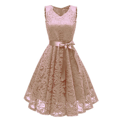 

Try Everything Summer Lace Dress Women Bow Bandage Elegant Short Party Dresses 2018 Sleeveless Pink V Neck Tunic Womens Dress