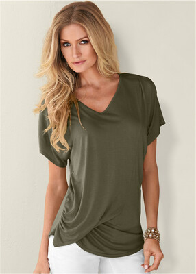 

Womens Solid Color Drapy V-Neck T-Shirt