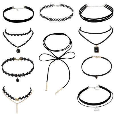 

Pcs / pack Choker Necklace Черная кружевная кожаная бархатная полоса женщина Воротник Party Jewelry Шея аксессуары чокер