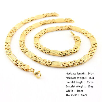 

Hpolw Gold Plated Men Necklace&Bracelet Set Necklace Stainless Steel 316L