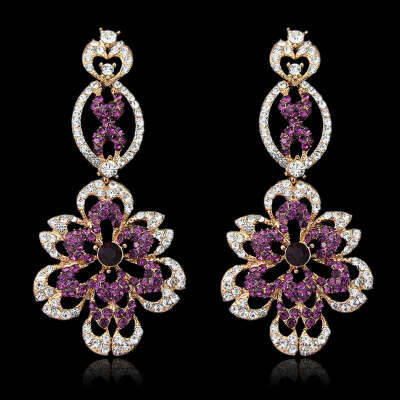 

Vintage retro rhinestone flower drop long danger earrings earings for women fashion trendy zirconia E2087