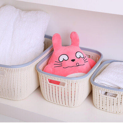 

Youjia imitation rattan storage basket thick plastic coverless desktop debris storage box bathroom cosmetics storage basket storage basket large medium&small three-piece U-6184-M