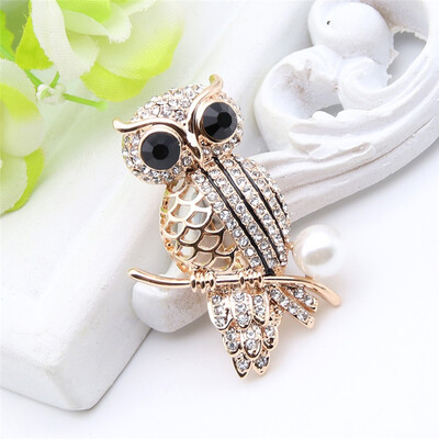 

Cute Owl Brooch For Women Jewelry Owl On Branch Hollow Simulated-Pearl Animal Rhinestone Broches Brooches Ladies Lapel Pin Gift