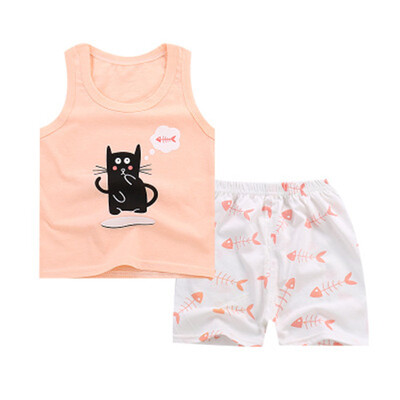 

Summer Baby Clothing Set Cartoon Boys Girls Children Clothes Set Sport Infant Kid Suits Tracksuits Cotton Vest Pants