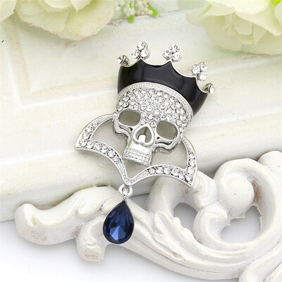 

Fashion Punk Skull Brooch Pin Jewelry Women Rhinestone Gold Color Drop Water Brooches Broches Ladies Dances Party Devils Badge