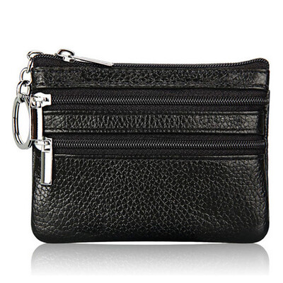 

Fashion Leather Wallet Clutch Short Small Coin Purse Soft Solid Two Zip Square Bag