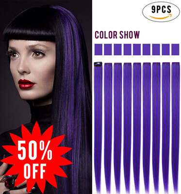 

Rhyme Purple Colored Clip InOn Hair Extensions 20 9PCS Girls&Dolls Wig Pieces